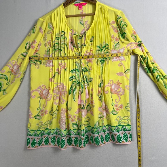 LILY PULITZER‎ Blouse Womens Size Large Long Sleeve Yellow Pink Marilina Tunic - Picture 5 of 10